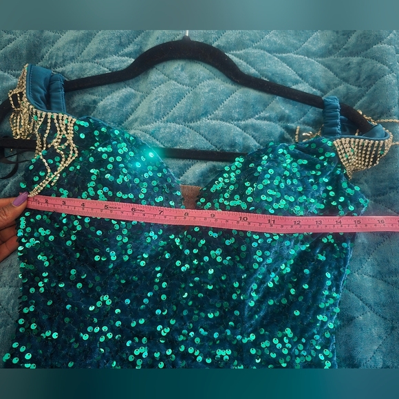 Alyce Paris turquoise sequined sparkling Special Occasion mini dress in size 00 - Picture 7 of 8